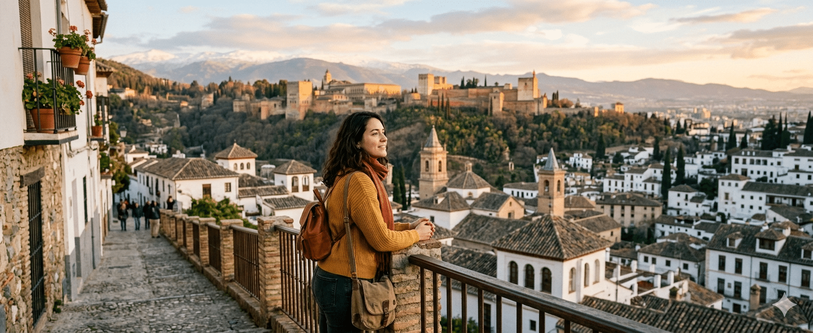 Una persona caminando por una calle urbana en España o mirando la ciudad con actitud tranquila y esperanzada.